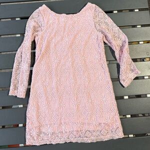 Girls lace long sleeves pink dress